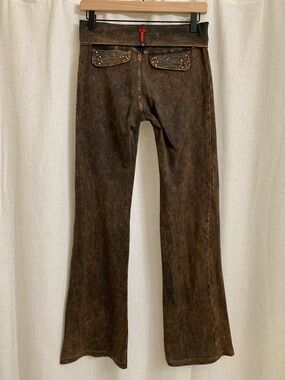 T Party Brown Mineral Wash Fold Over Legging Distressed Embellished Pant Bootcut